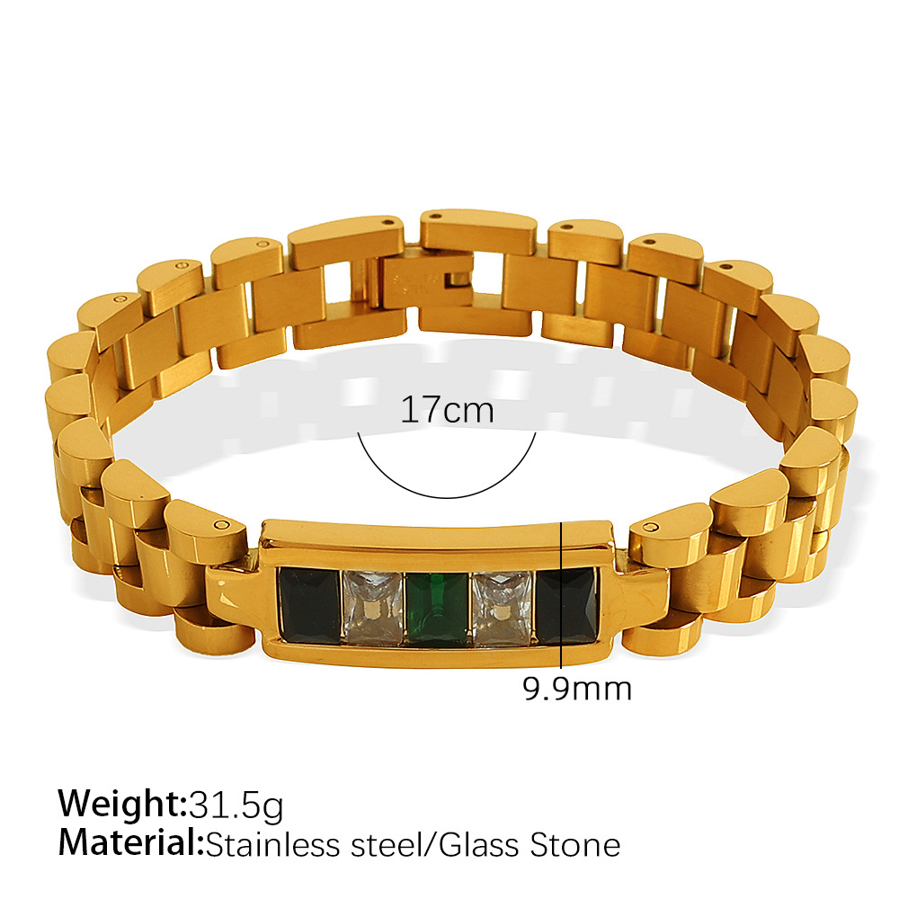 1 Piece Simple Series Retro Geometric Stainless Steel  Gold Color Zircon Women's Chain Bracelets h5 